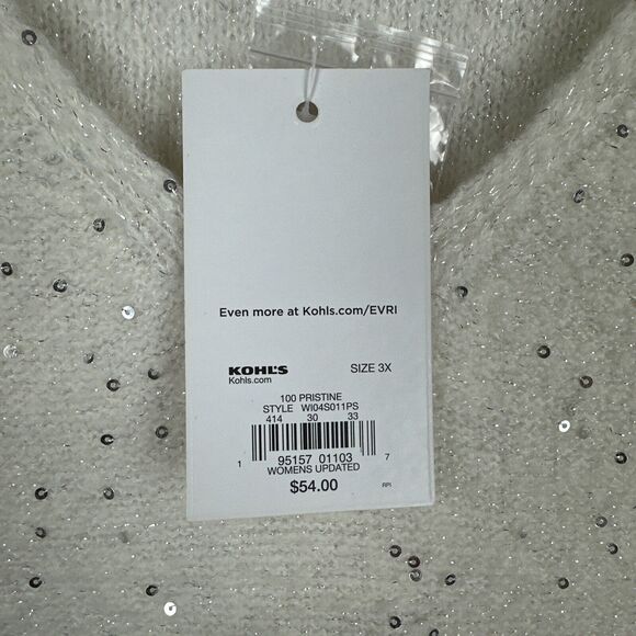 EVRI Women's Ivory Sequined Sweater Drop Shoulder V-Neck Stretch Festive 3X NEW - Picture 2 of 6